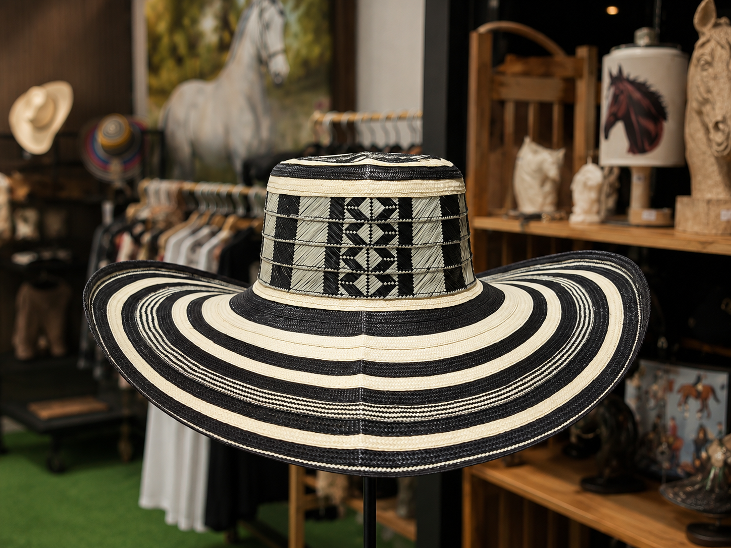 Black and cream woven hat