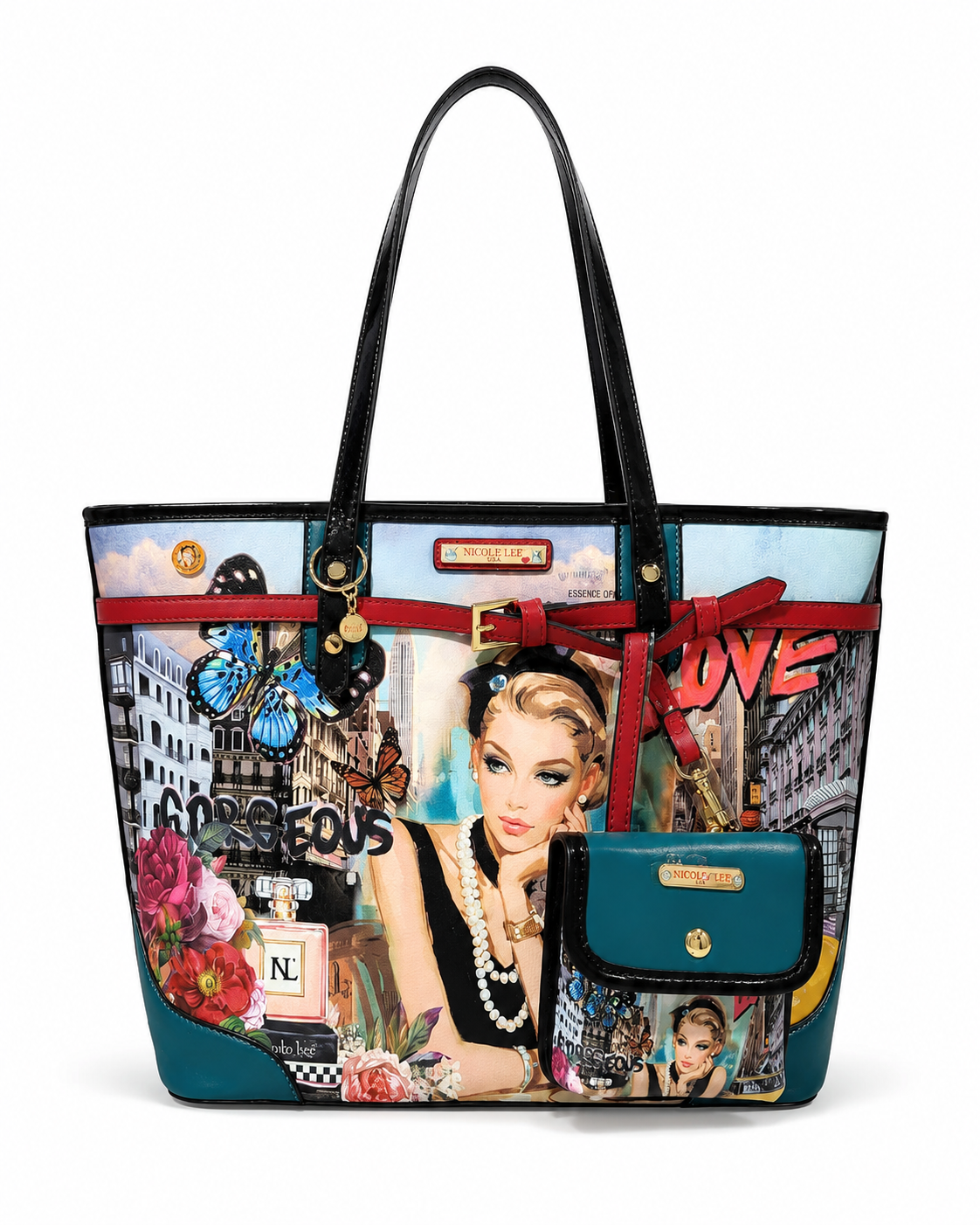 Colorful designer tote handbag