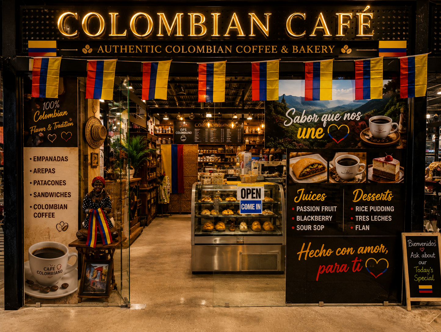 Colombian Cafe and Bakery storefront at Paddock Market Ocala